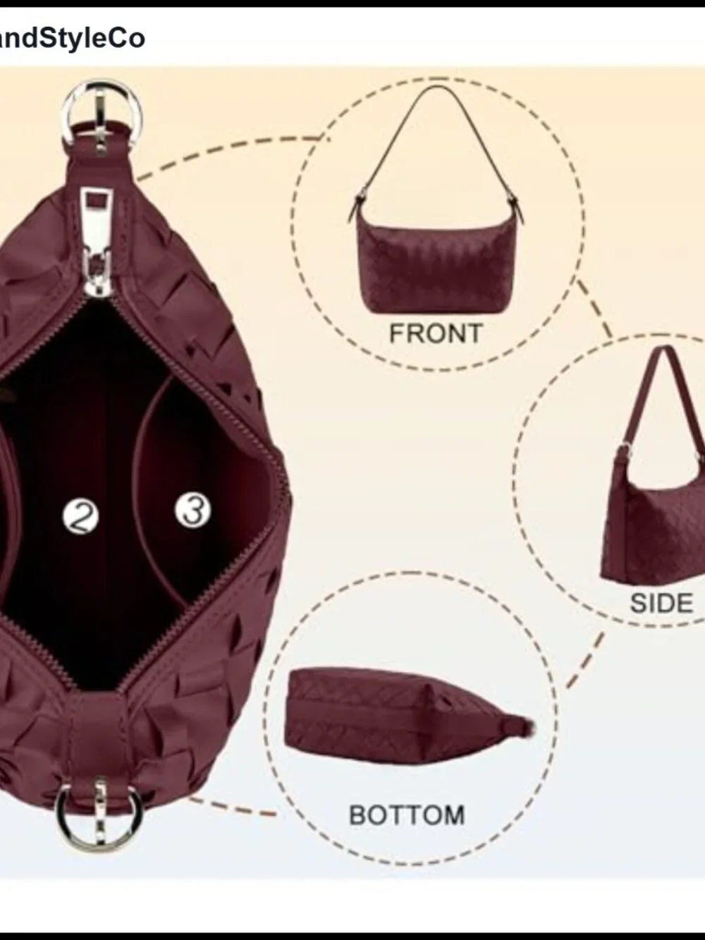 Woven Faux Leather Small Hobo Shoulder Crossbody Bag With Zipper